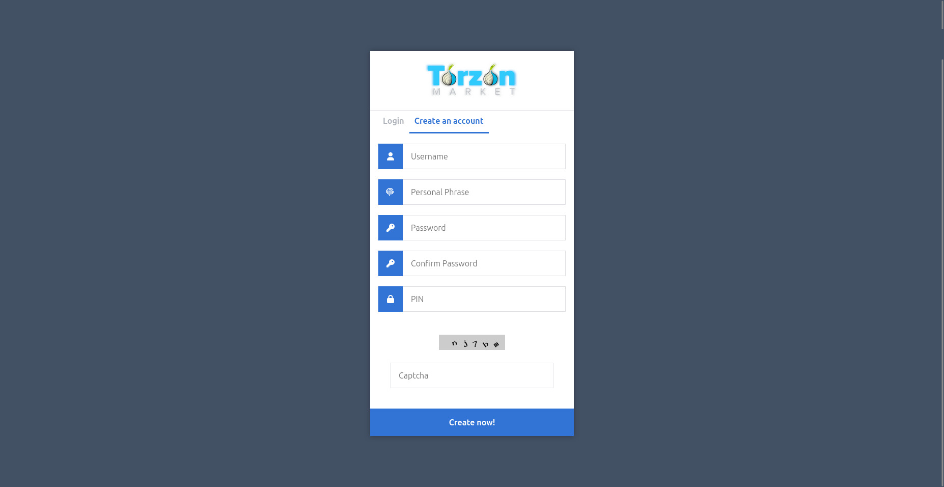 TorZon Account Registration Page